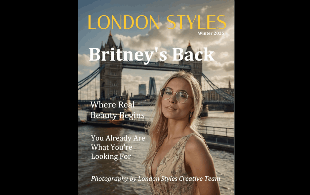 London Styles Magazine Winter 2025 – Britney’s Front cover featuring Britney McClearn with Tower Bridge, debut issue