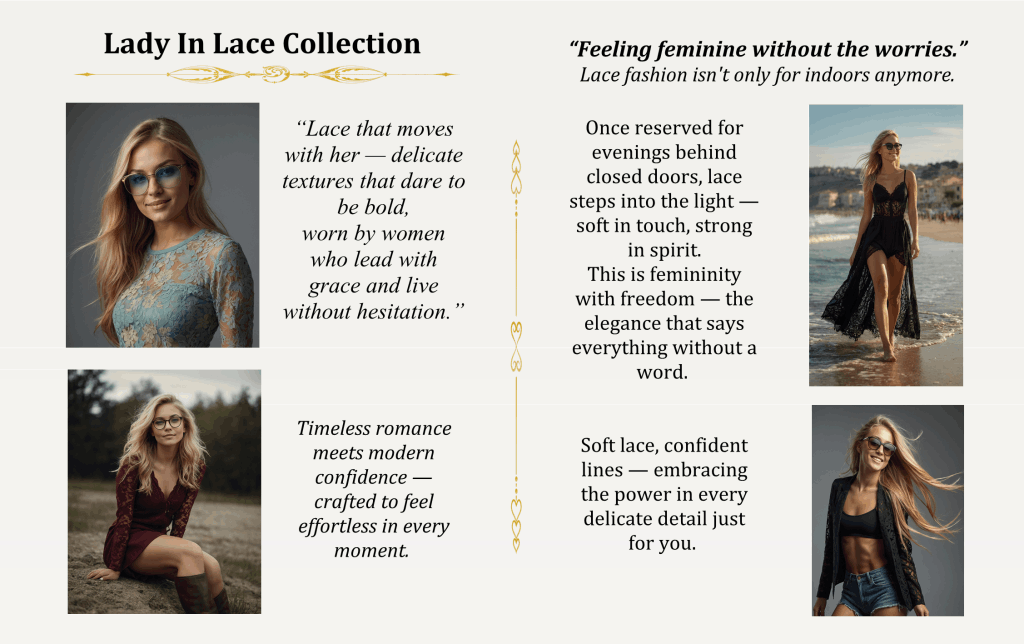 London Styles Magazine Winter 2025 pages 46-47 - Lady In Lace Collection — Britney McClearn wearing a teal lace dress, soft feminine textures with confident modern fashion from London Styles